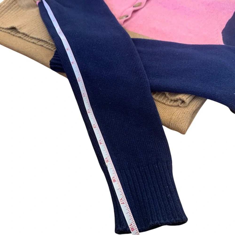 J.Crew Prep - Color-block - Button - Collared Sweater XS Pink Tan Navy - NWOT - Picture 9 of 11